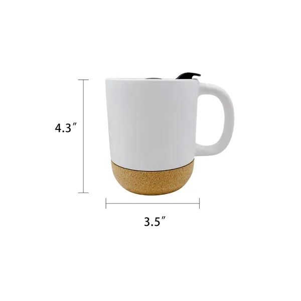 Ceramic Coffee Mug with Cork Bottom and Spill Proof Lid