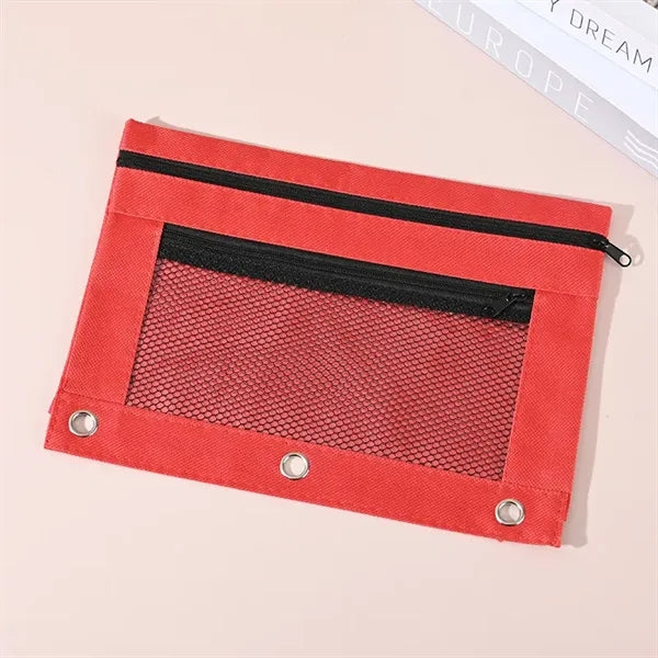2 Zippers 3 Ring Binder Pencil Pouch 10 x 7"