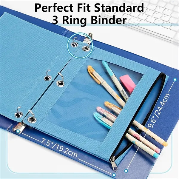 Big Pencil Pouch for 3 Ring Binder Case with Smooth Zipper