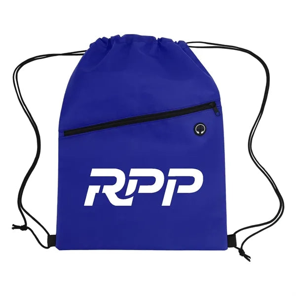 Non-Woven Sports Drawstring Bag with Front Zipper