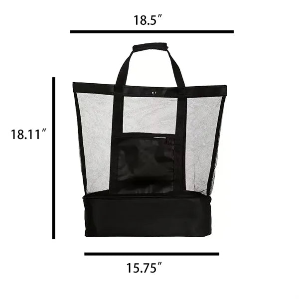 Mesh Insulated Picnic Beach Bag With Cooler Compartment
