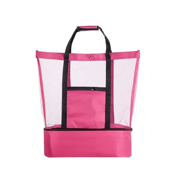 Mesh Insulated Picnic Beach Bag With Cooler Compartment