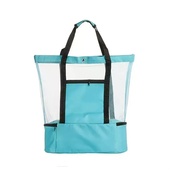 Mesh Insulated Picnic Beach Bag With Cooler Compartment