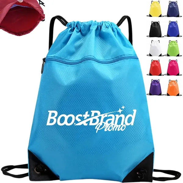 Drawstring Backpack Sports Gym Bag with Zipper Pocket