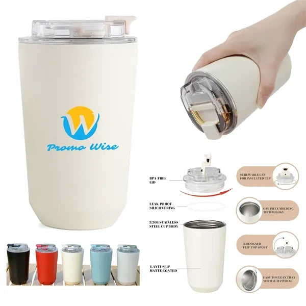 13 OZ Portable 304 Stainless Steel Flip-Top Thermos Cup