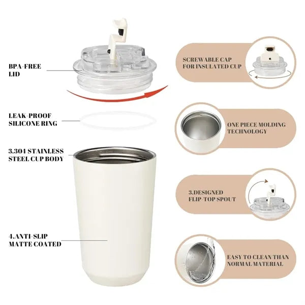 13 OZ Portable 304 Stainless Steel Flip-Top Thermos Cup