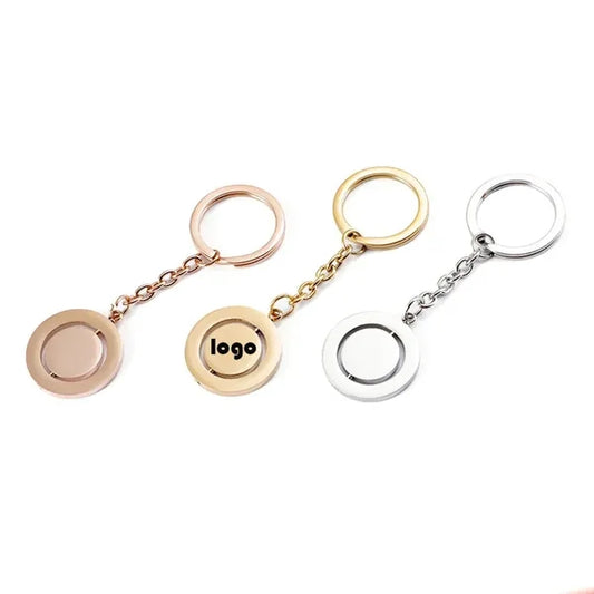 Metal Rotating Round Gold and Silver Keychain
