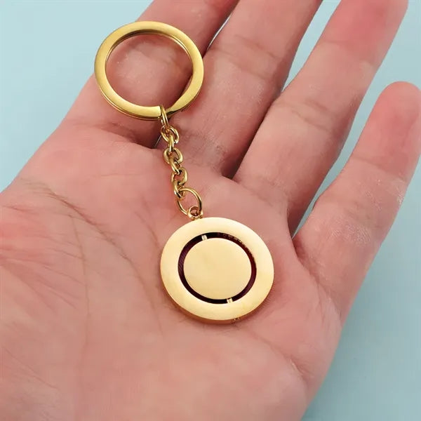 Metal Rotating Round Gold and Silver Keychain