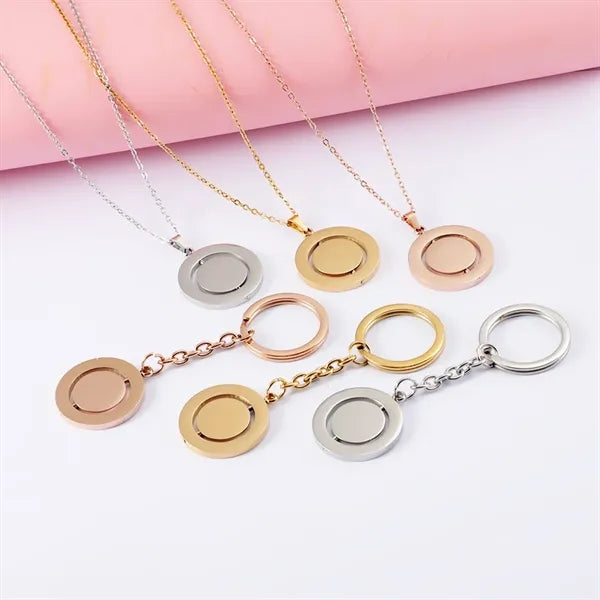 Metal Rotating Round Gold and Silver Keychain