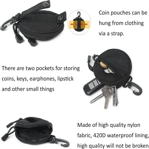 Round Coin Bag with Zipper and Carabiner
