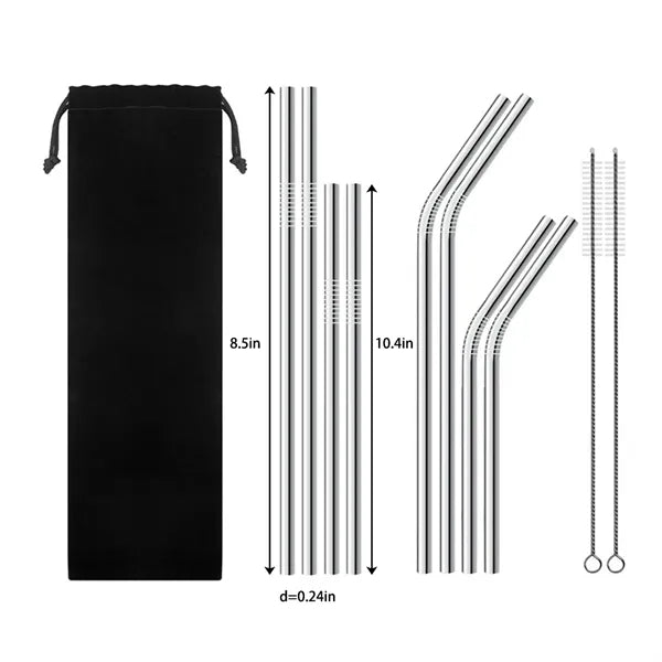 Straw 11-Piece Set 304 Stainless Steel With Velvet Bag