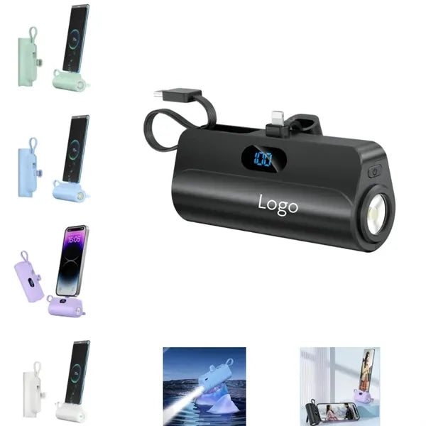 Mini Power Bank with Built-in Cable Flashlight