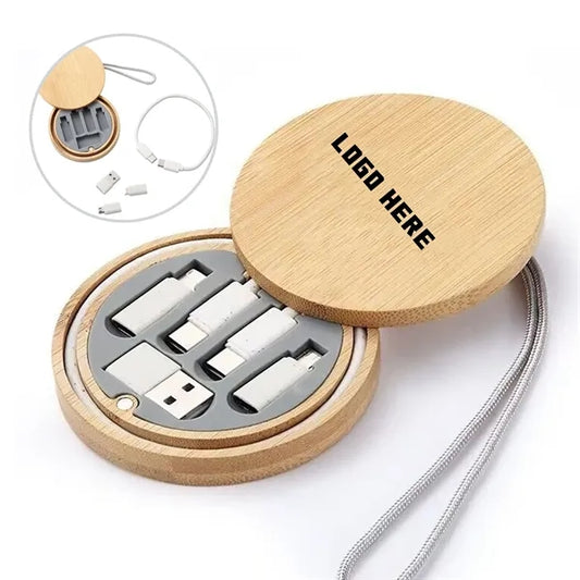 Multi USB Adapter Kit Fast Charging Cable Bamboo Storage Box