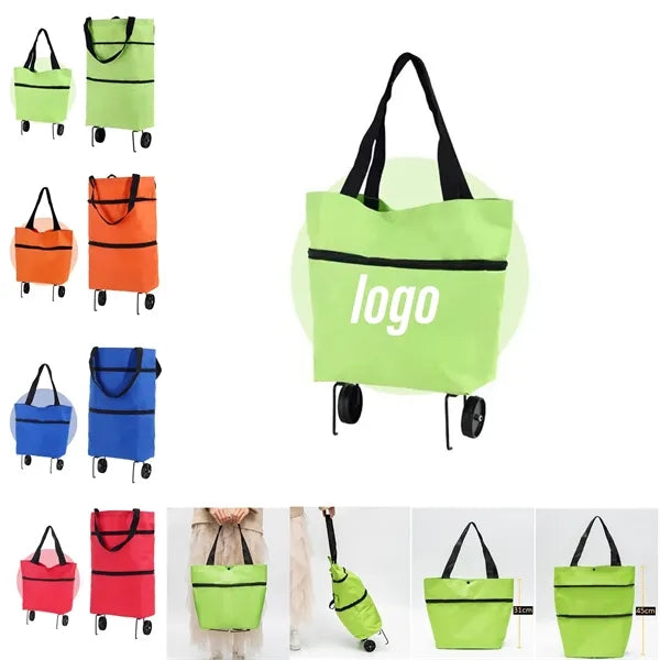 Rolling foldable shopping tote