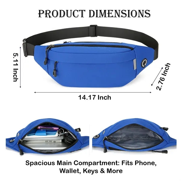 Hands-Free Fanny Pack with 3 Pockets and Earbud Slot