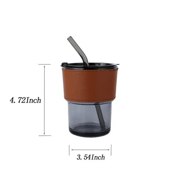 2-in-1 Glass Tumbler Set with Lid, Straws & Leather Sleeve