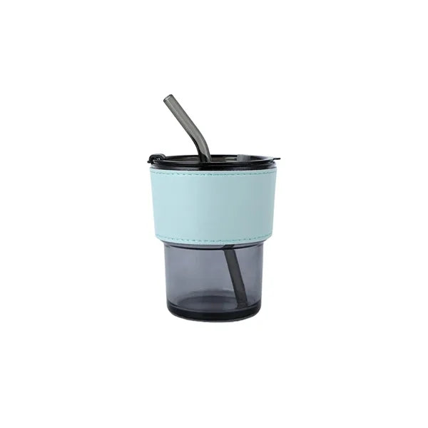 2-in-1 Glass Tumbler Set with Lid, Straws & Leather Sleeve
