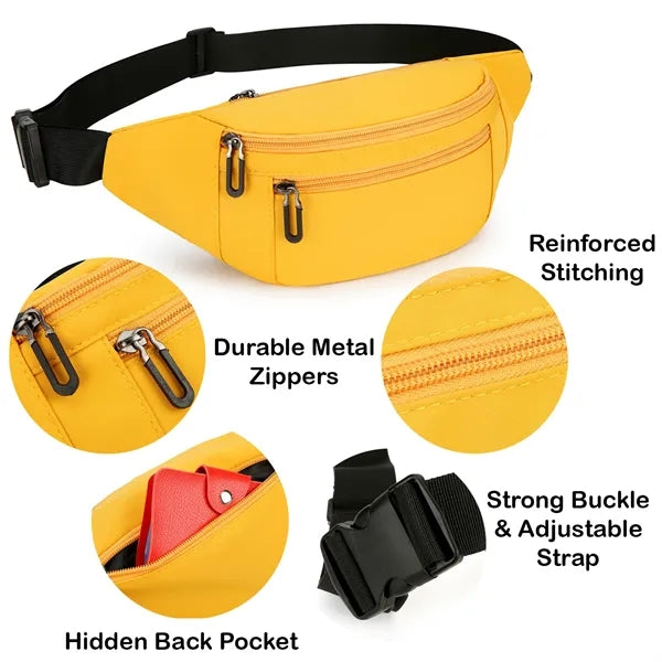 Spacious Fanny Pack with 3 Pockets & All-Metal Zipper Pulls