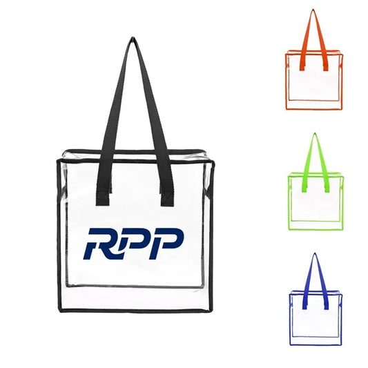 Clear Vinyl Stadium Compliant Zippered Tote Bag