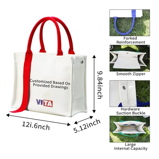 Durable High-Strength Canvas Tote Bag with Ribbon