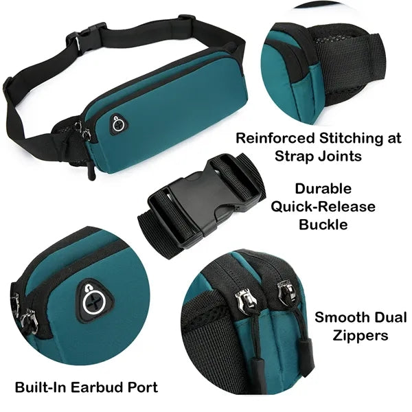 Compact Sports Waist Pack with Dual Pockets and Earbud Slot