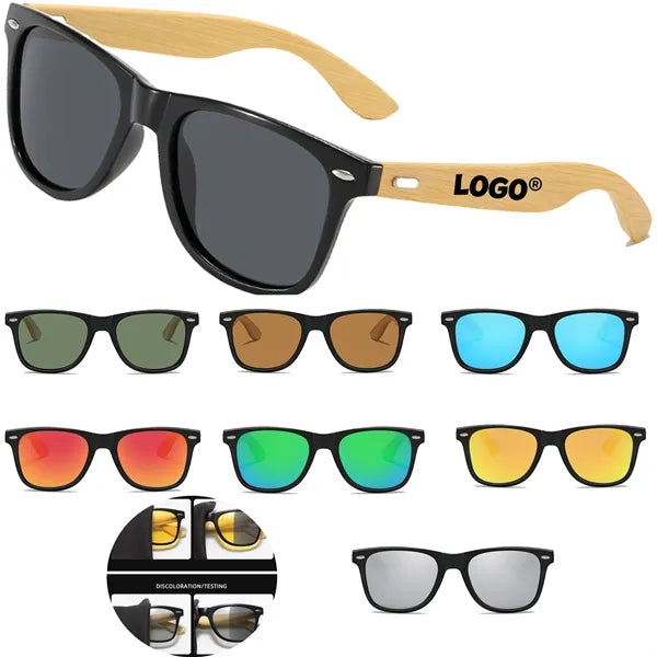 Bamboo Arm Retro Sunglasses UV Protection And Case