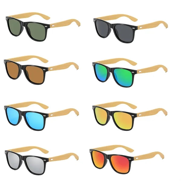Bamboo Arm Retro Sunglasses UV Protection And Case