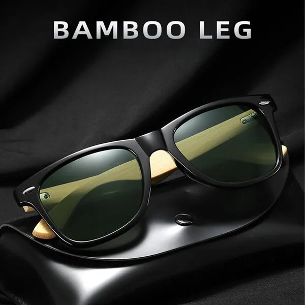 Bamboo Arm Retro Sunglasses UV Protection And Case