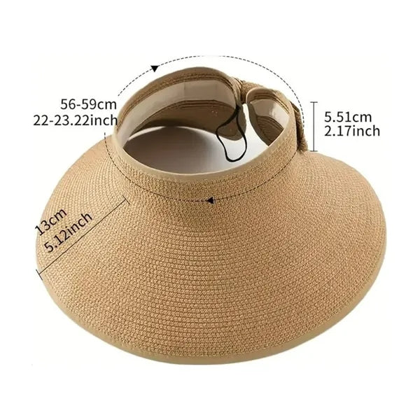 Rollable Straw Visor Hat Adjustable Sun Protection