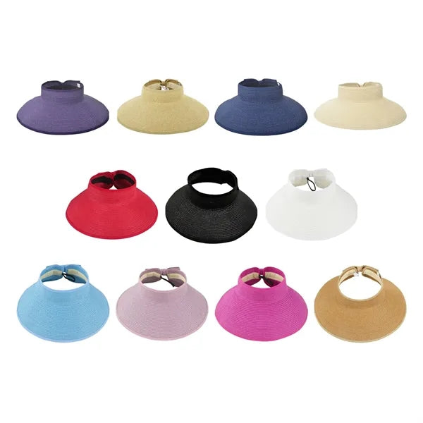 Rollable Straw Visor Hat Adjustable Sun Protection