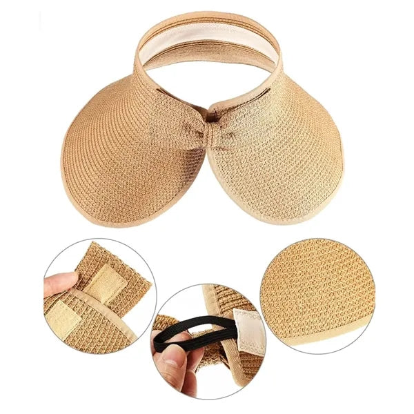 Rollable Straw Visor Hat Adjustable Sun Protection