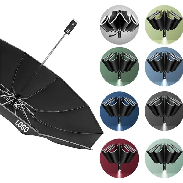 LED Flashlight Handle Auto Umbrella