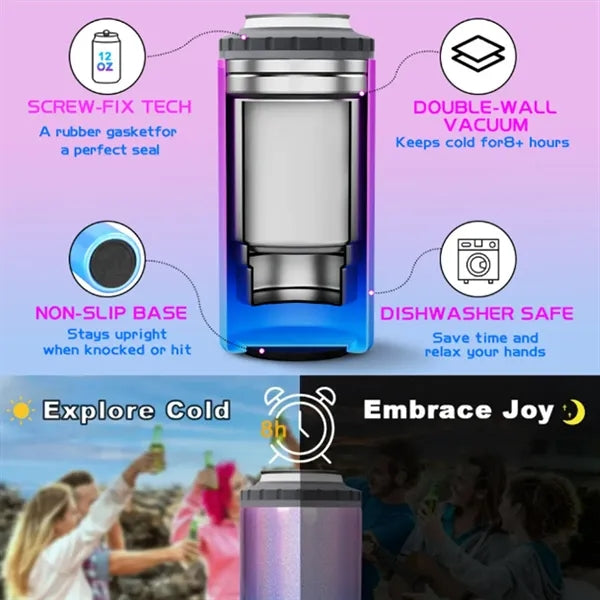 4 In 1 Insulated Slim Can Cooler With Lid
