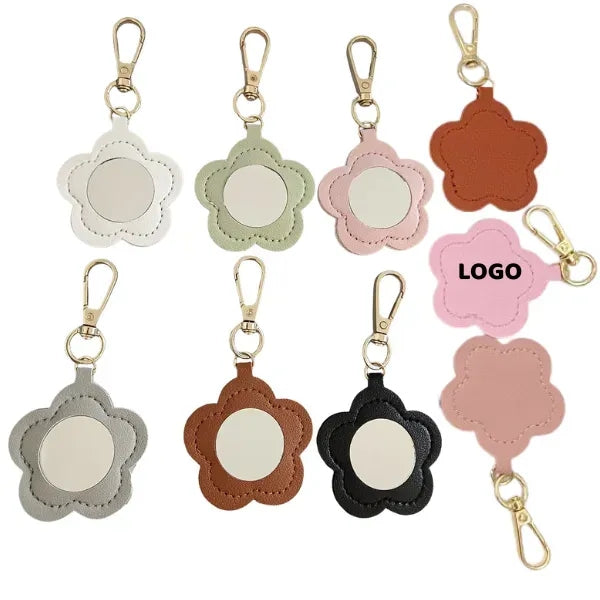 Floral Leather Mirror Keychain