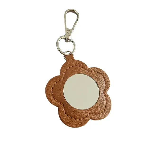 Floral Leather Mirror Keychain