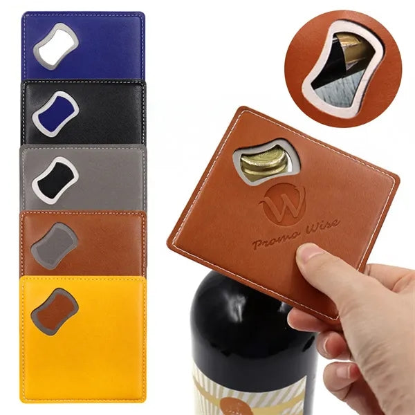 Leather Shell Stainless Steel Bottle Opener and Coaster
