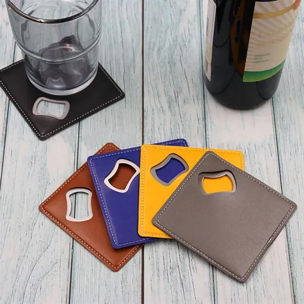 Leather Shell Stainless Steel Bottle Opener and Coaster