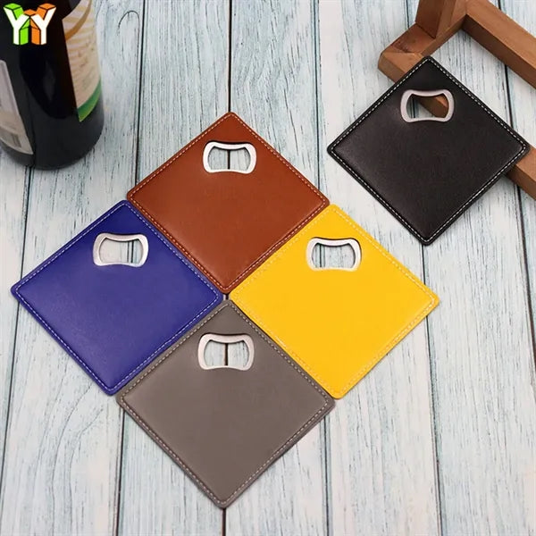 Leather Shell Stainless Steel Bottle Opener and Coaster