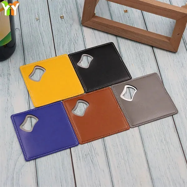 Leather Shell Stainless Steel Bottle Opener and Coaster
