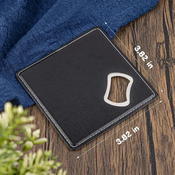 Leather Shell Stainless Steel Bottle Opener and Coaster