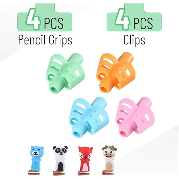 Pen- Pencil Grips for Kids Handwriting 4 Pack with 4 Clips
