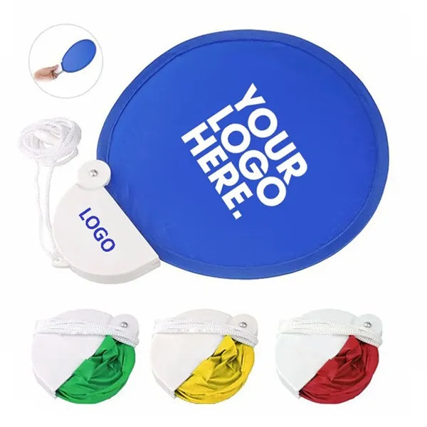 Collapsible Round Nylon Foldable Hand Held Fans with Lanyard