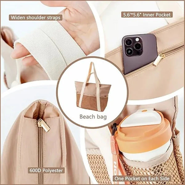 Large Capacity Waterproof Mesh Beach Tote Bag