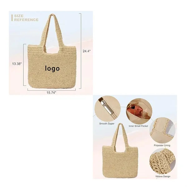 Large Tote Straw Bag Woven Shoulder Purse Handbag