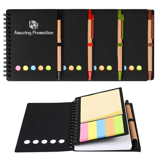 Spiral Notebook with Sticky Note Index Tabs, Ballpoint Pen