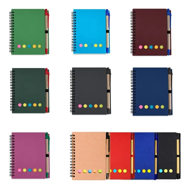 Spiral Notebook with Sticky Note Index Tabs, Ballpoint Pen