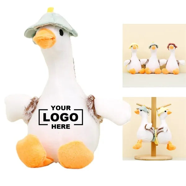 6 Inch Playful Hat Wearing Goose Plush Keychain Charm
