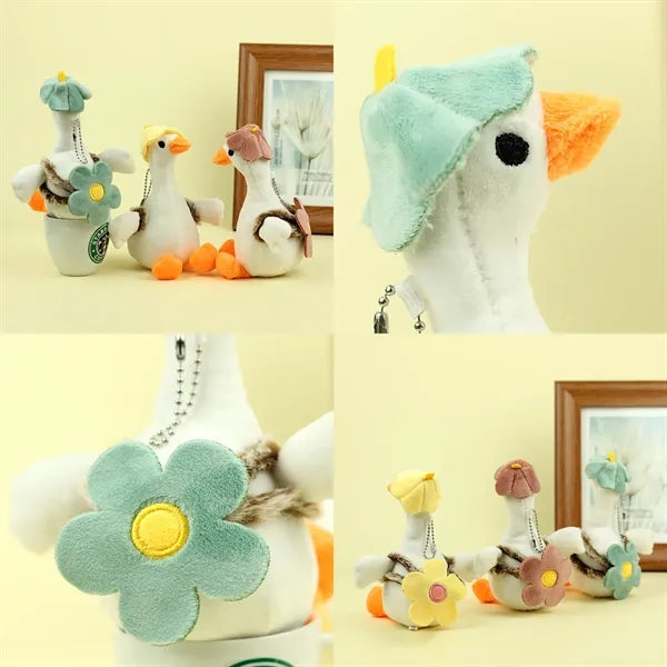 6 Inch Playful Hat Wearing Goose Plush Keychain Charm