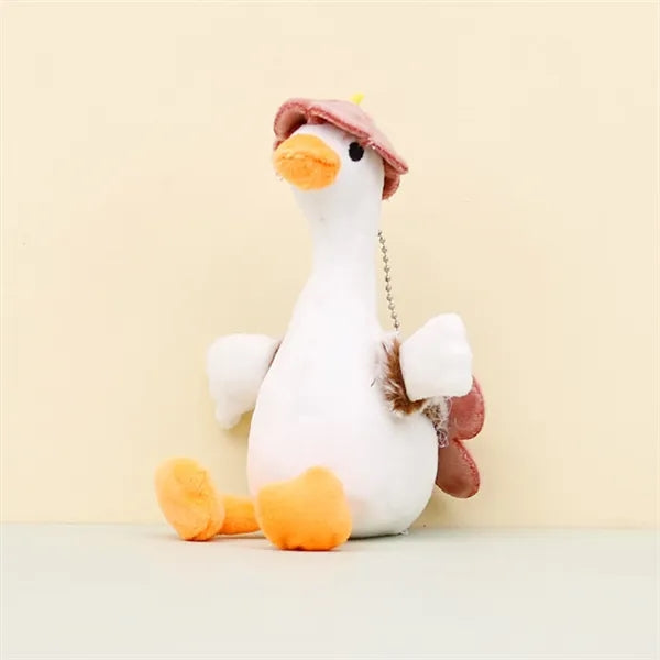 6 Inch Playful Hat Wearing Goose Plush Keychain Charm