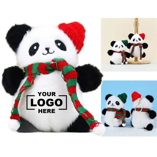 5 Inch Festive Plush Panda Keychain With Christmas Scarf